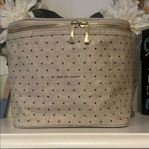 Kate Spade- Out to Lunch Tan Polka Dot Lunch Bag with Gold Zipper
